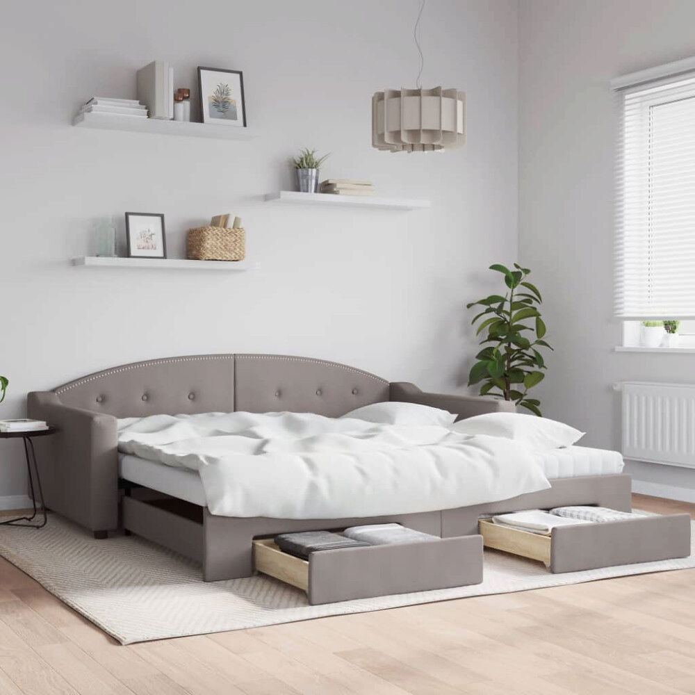 vidaXL Dagbädd utdragbar med lådor taupe 100x200 cm tyg