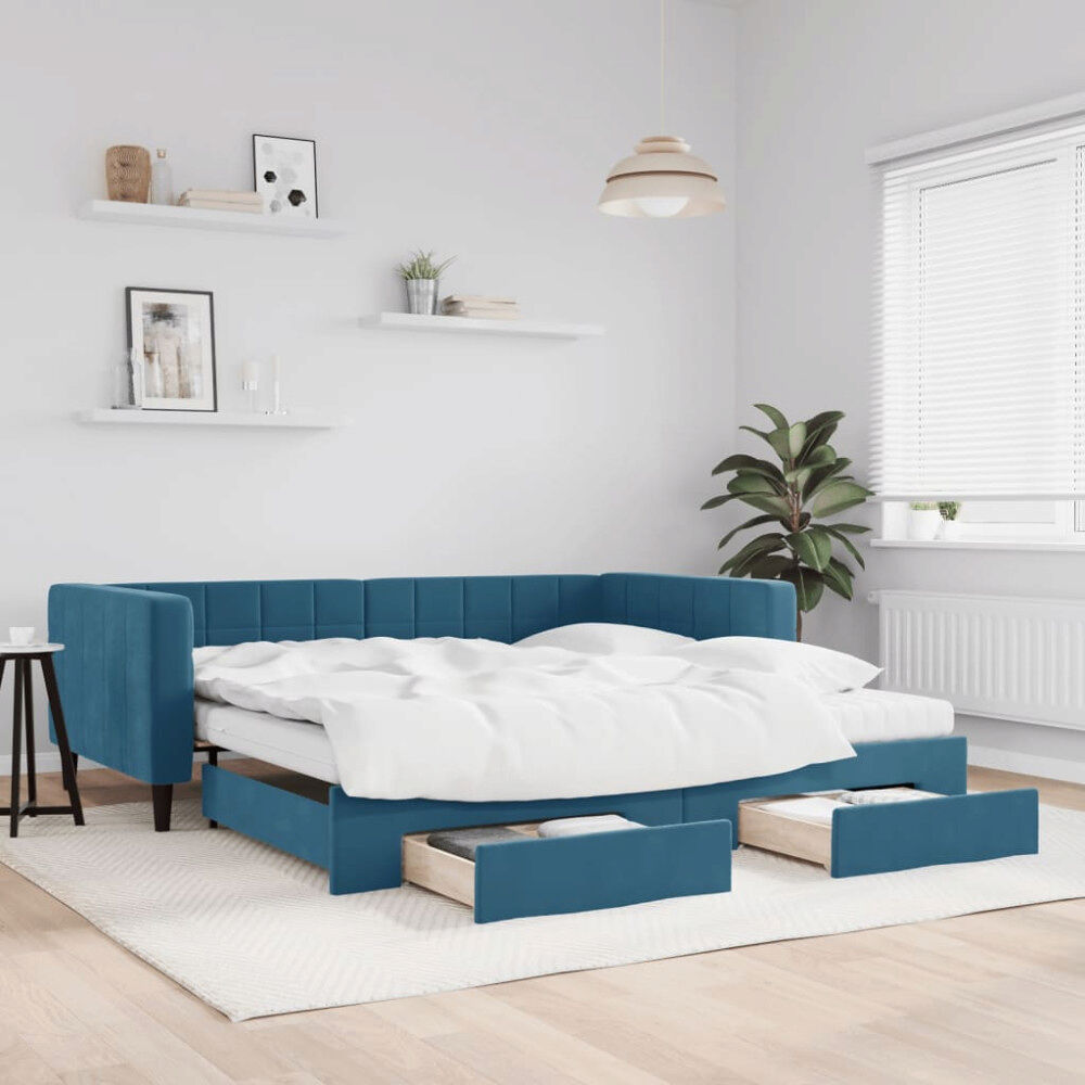 vidaXL Dagbädd utdragbar med lådor blå 100x200 cm sammet