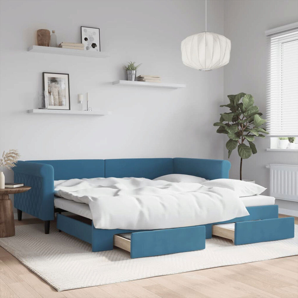 vidaXL Dagbädd utdragbar med lådor blå 100x200 cm sammet
