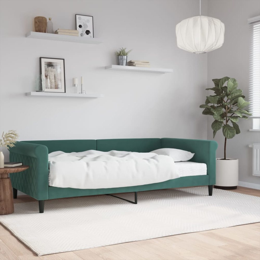 vidaXL Dagbädd med madrass mörkgrön 100x200 cm sammet