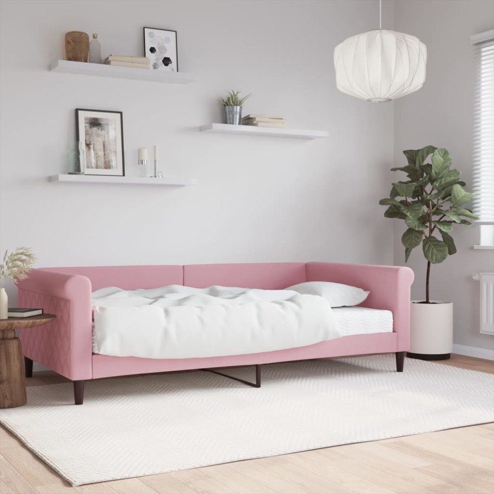 vidaXL Dagbädd med madrass rosa 100x200 cm sammet