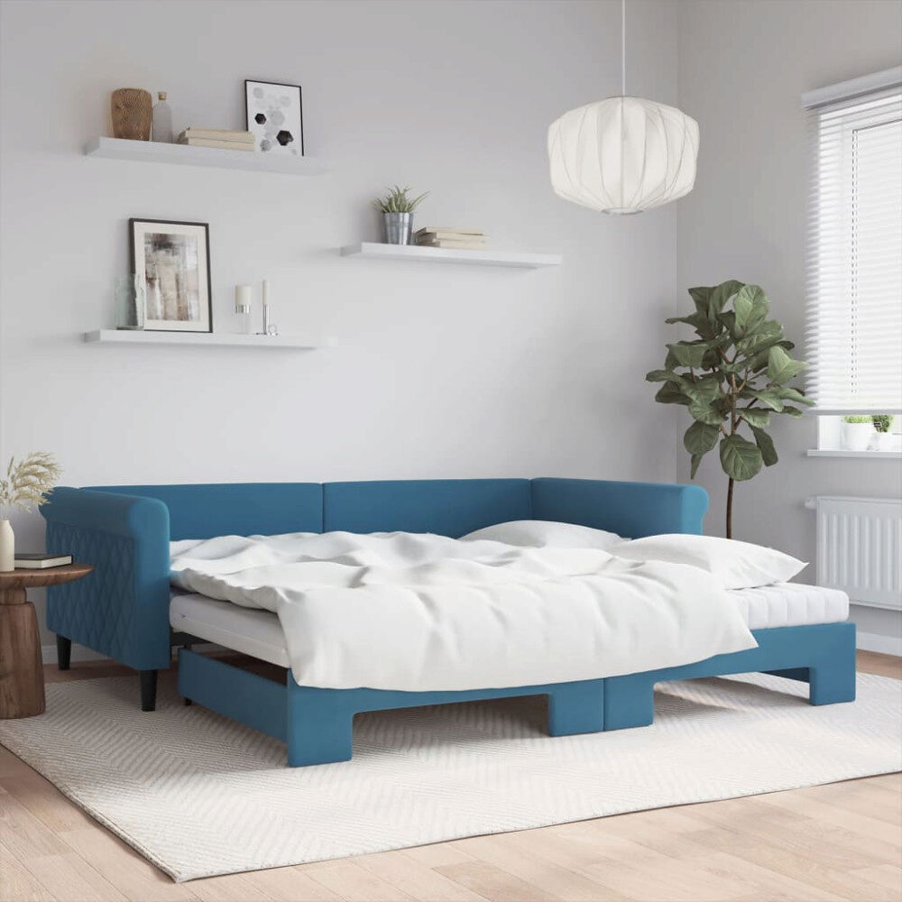 vidaXL Dagbädd utdragbar och madrasser blå 100x200 cm sammet