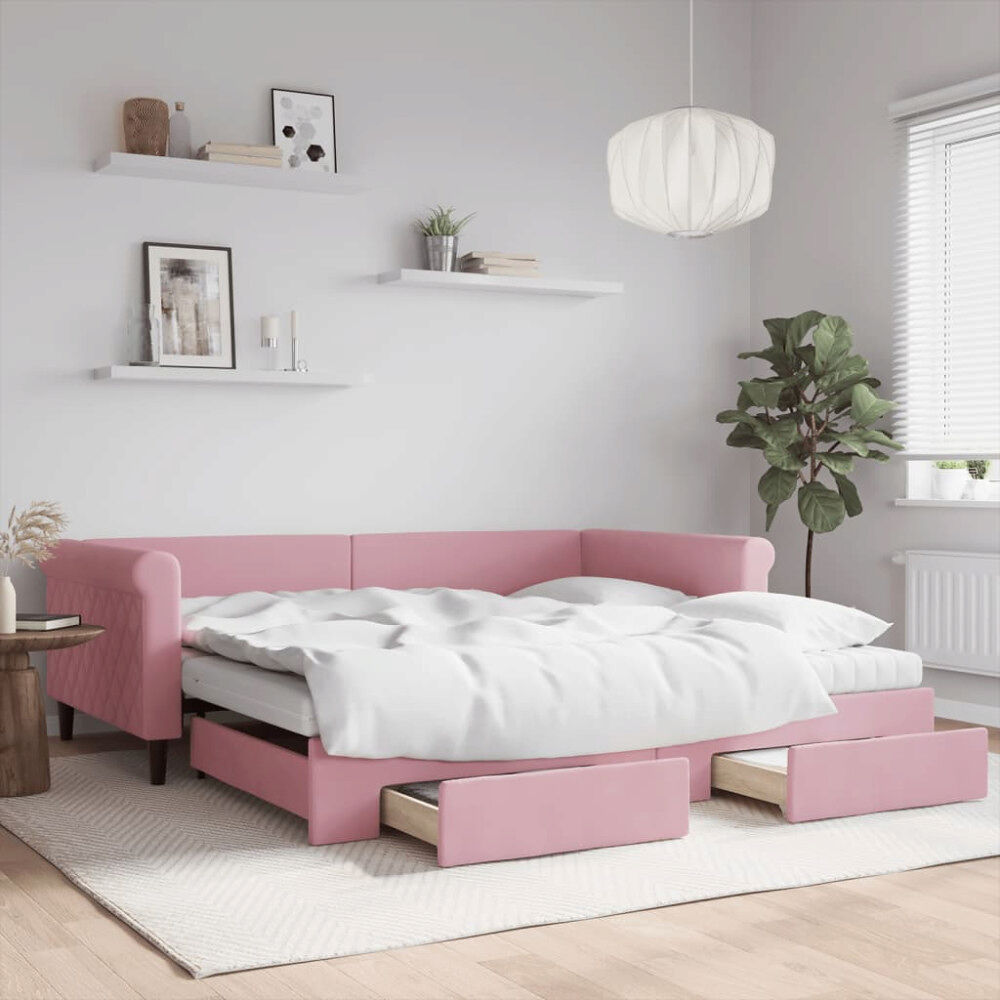 vidaXL Dagbädd utdragbar med lådor rosa 100x200 cm sammet