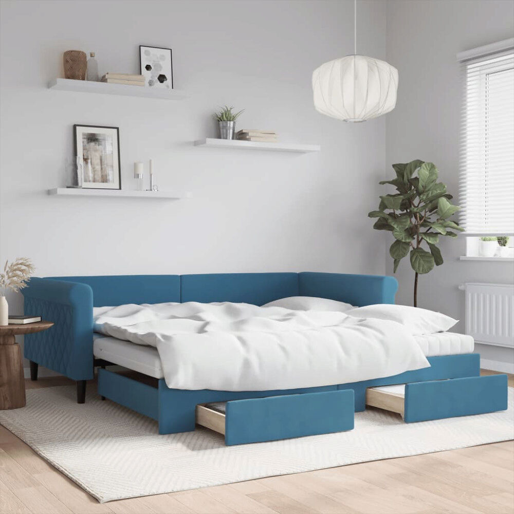 vidaXL Dagbädd utdragbar med lådor blå 100x200 cm sammet