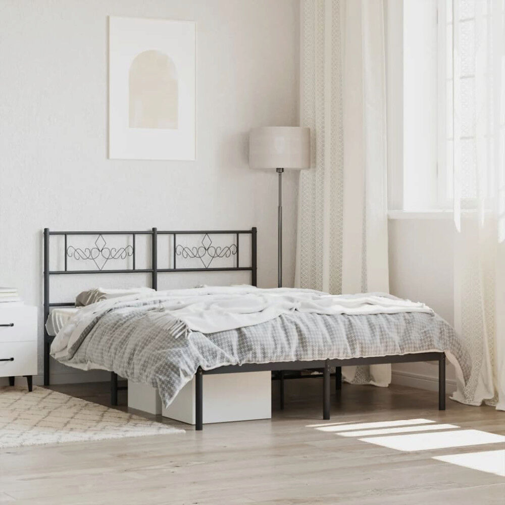 vidaXL Sängram med huvudgavel metall svart 140x190 cm