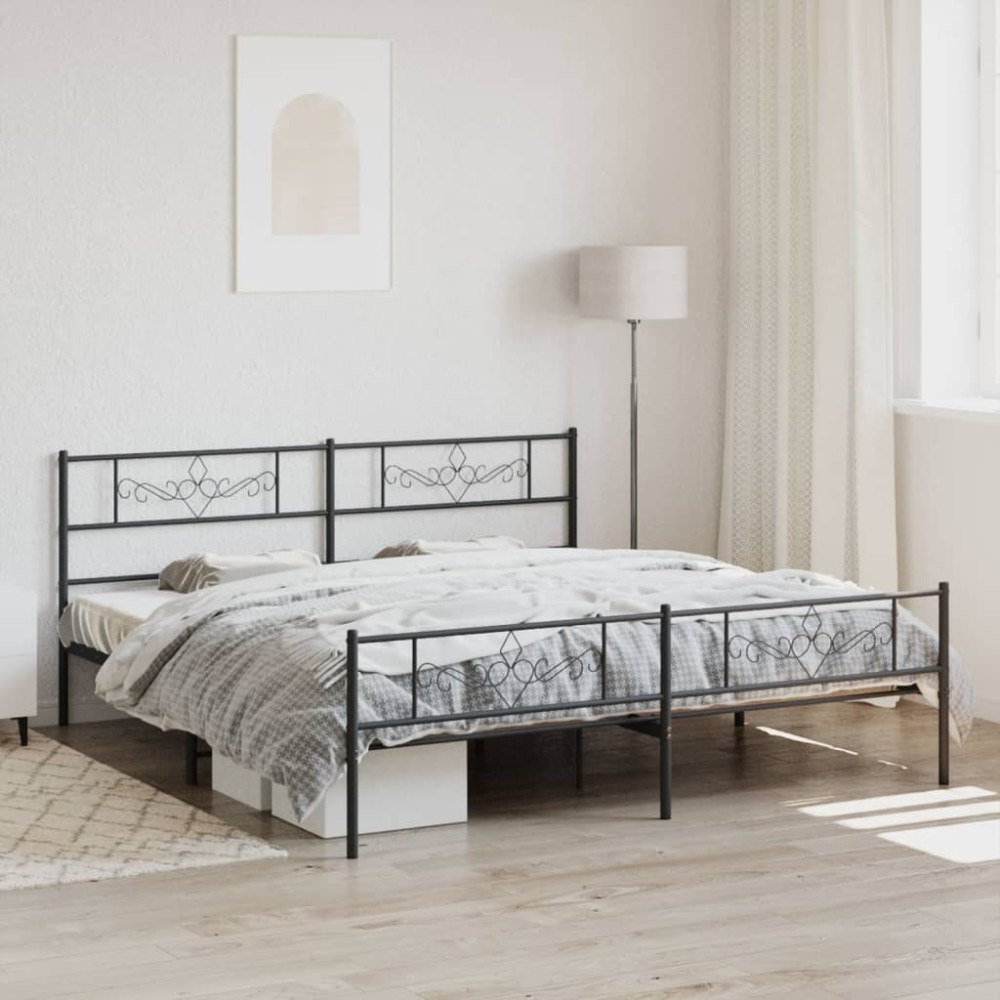 vidaXL Sängram med huvudgavel och fotgavel svart metall 183x213 cm