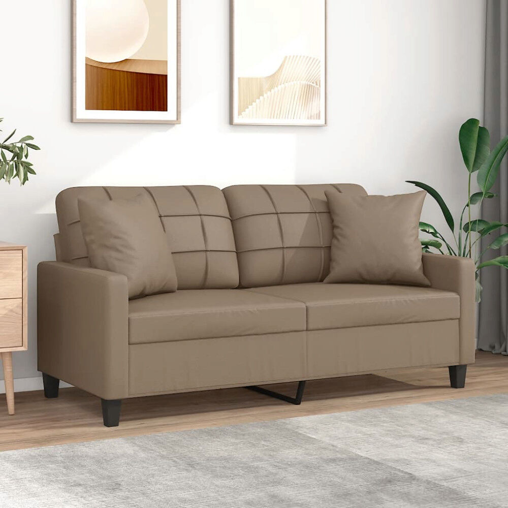 vidaXL 2-sits soffa med prydnadskuddar cappuccino 140 cm konstläder