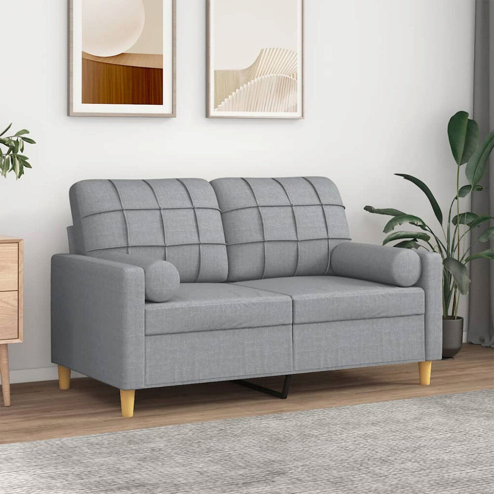 vidaXL 2-sits soffa med prydnadskuddar ljusgrå 120 cm tyg