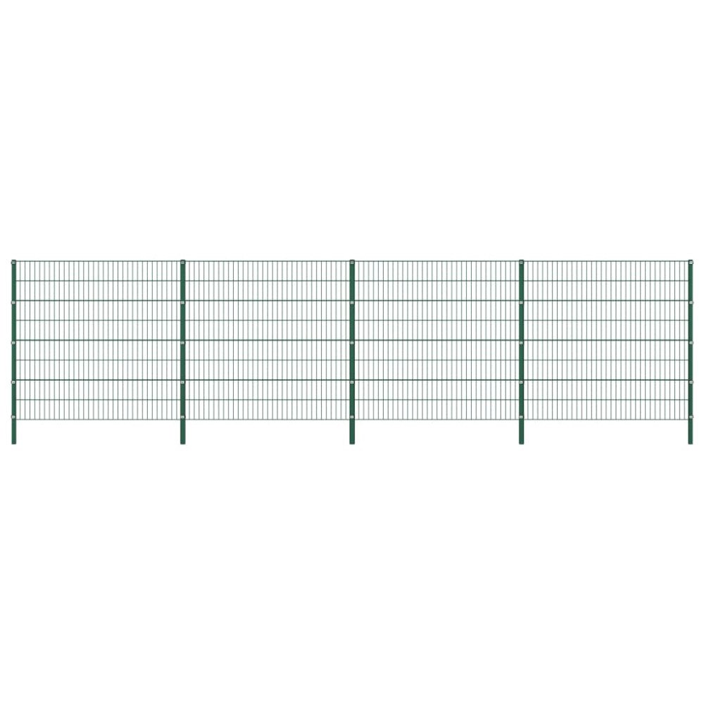 vidaXL Staketpanel med stolpar järn 694,5x160 cm grön