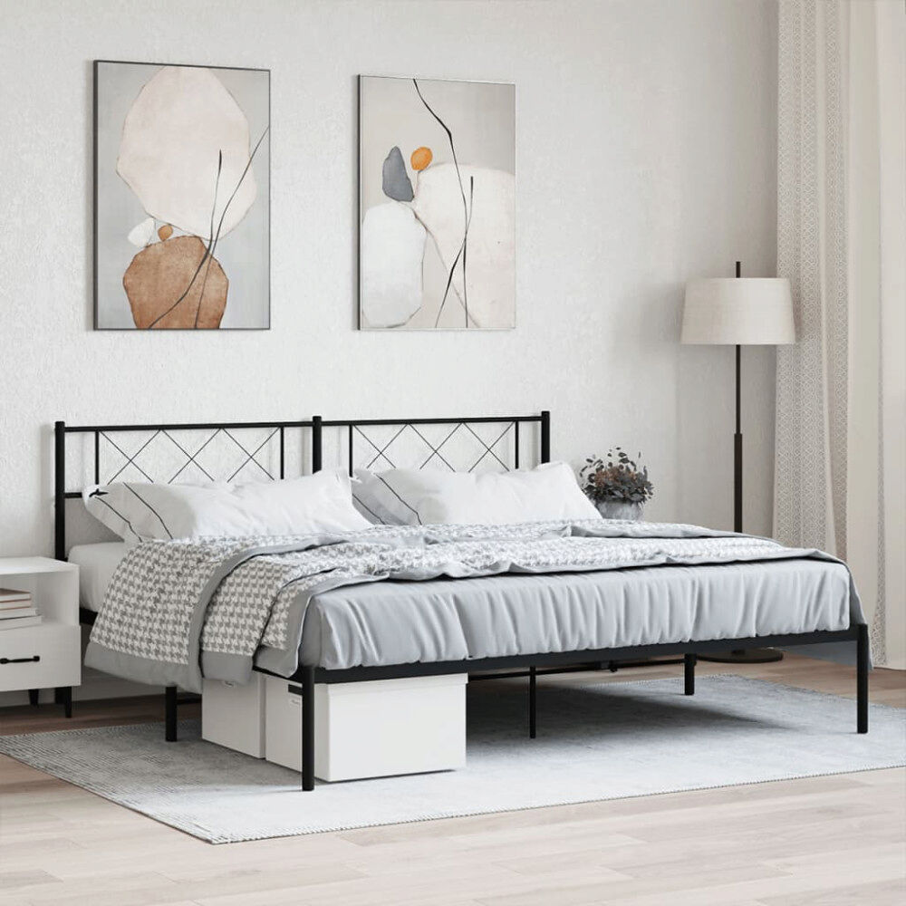 vidaXL Sängram med huvudgavel metall svart 183x213 cm