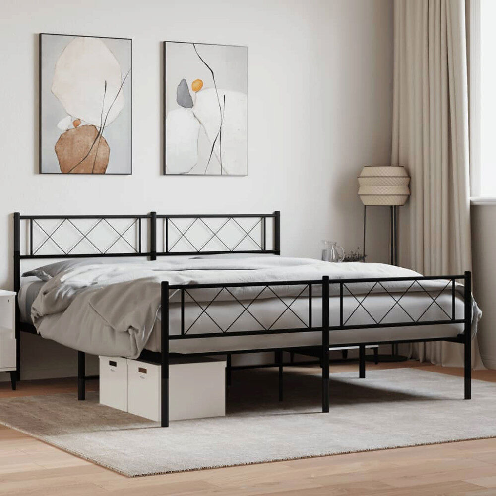vidaXL Sängram med huvudgavel och fotgavel svart metall 135x190 cm
