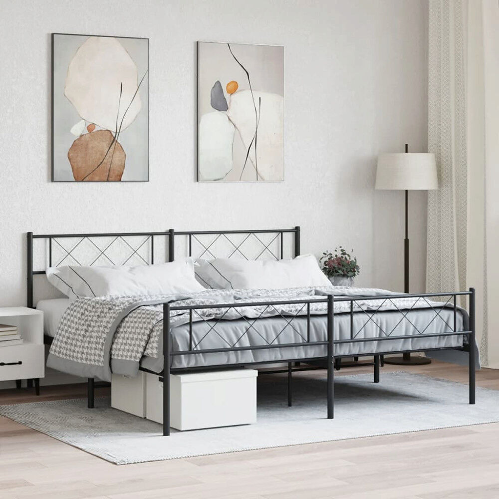 vidaXL Sängram utan madrass med fotgavel metall svart 180x200 cm