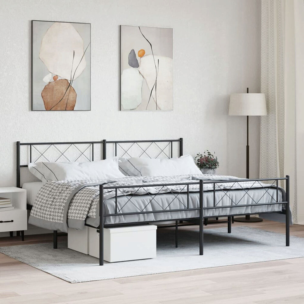 vidaXL Sängram med huvudgavel och fotgavel svart metall 183x213 cm
