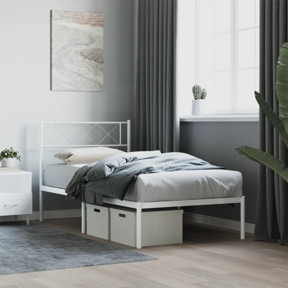 vidaXL Sängram med huvudgavel metall vit 90x190 cm