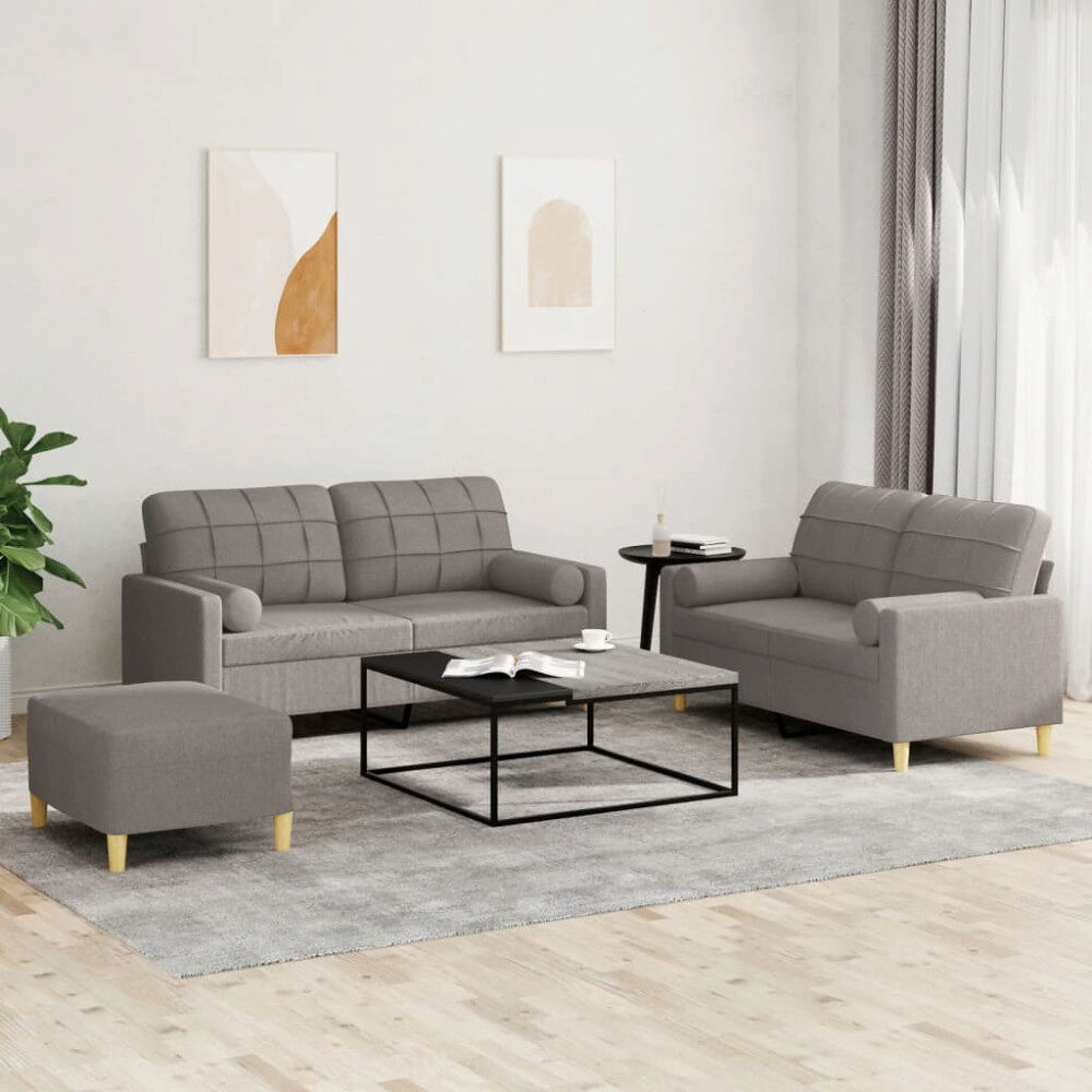 vidaXL Soffgrupp med kuddar 3 delar taupe tyg