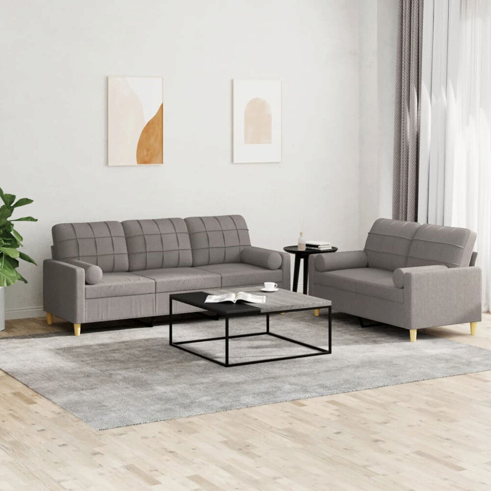 vidaXL Soffgrupp med kuddar 2 delar taupe tyg