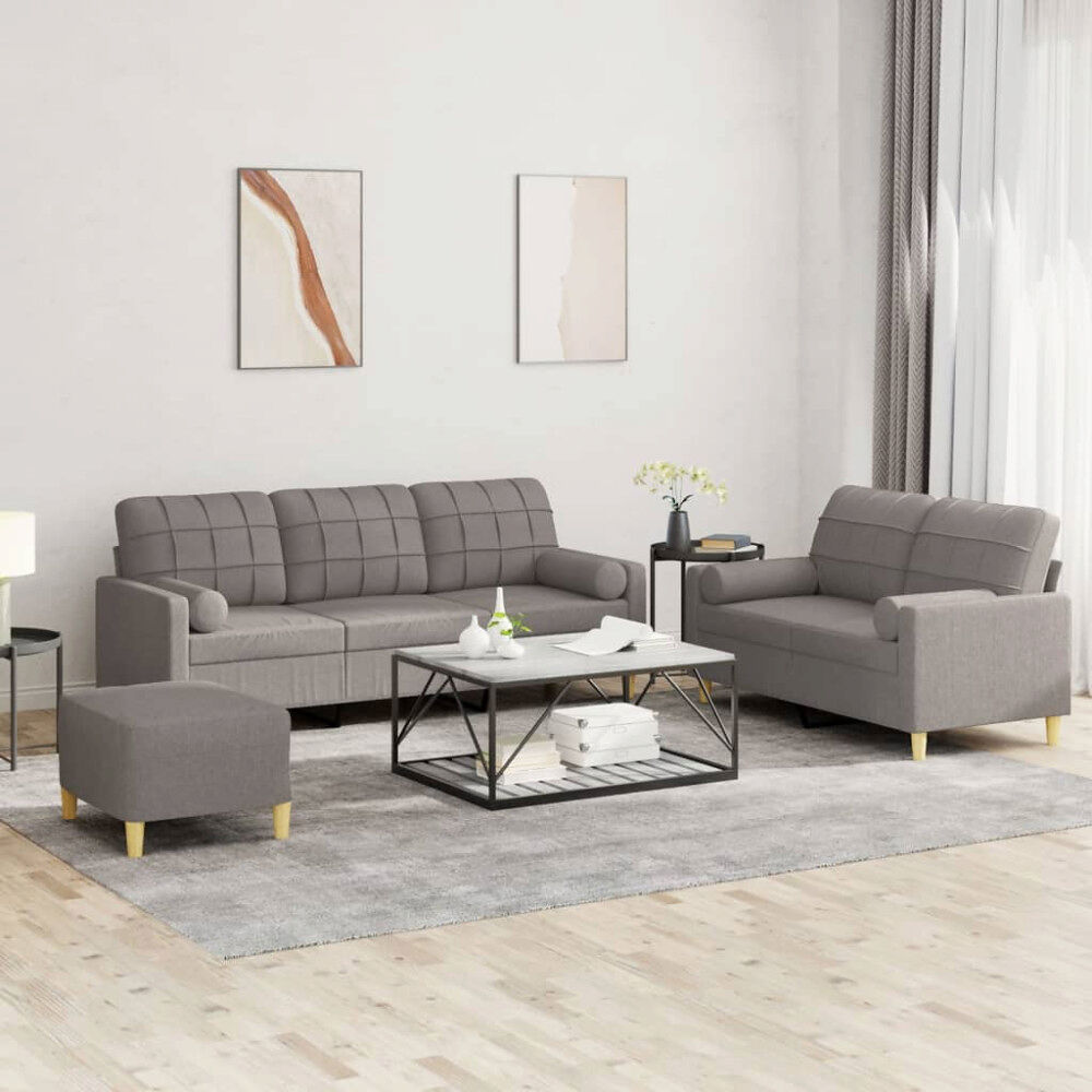 vidaXL Soffgrupp med kuddar 3 delar taupe tyg