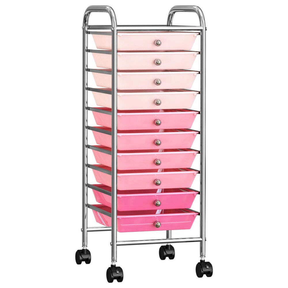vidaXL Förvaringsvagn 10 lådor rosa plast