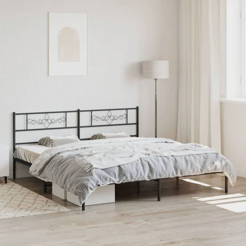 vidaXL Sängram med huvudgavel metall svart 200x200 cm