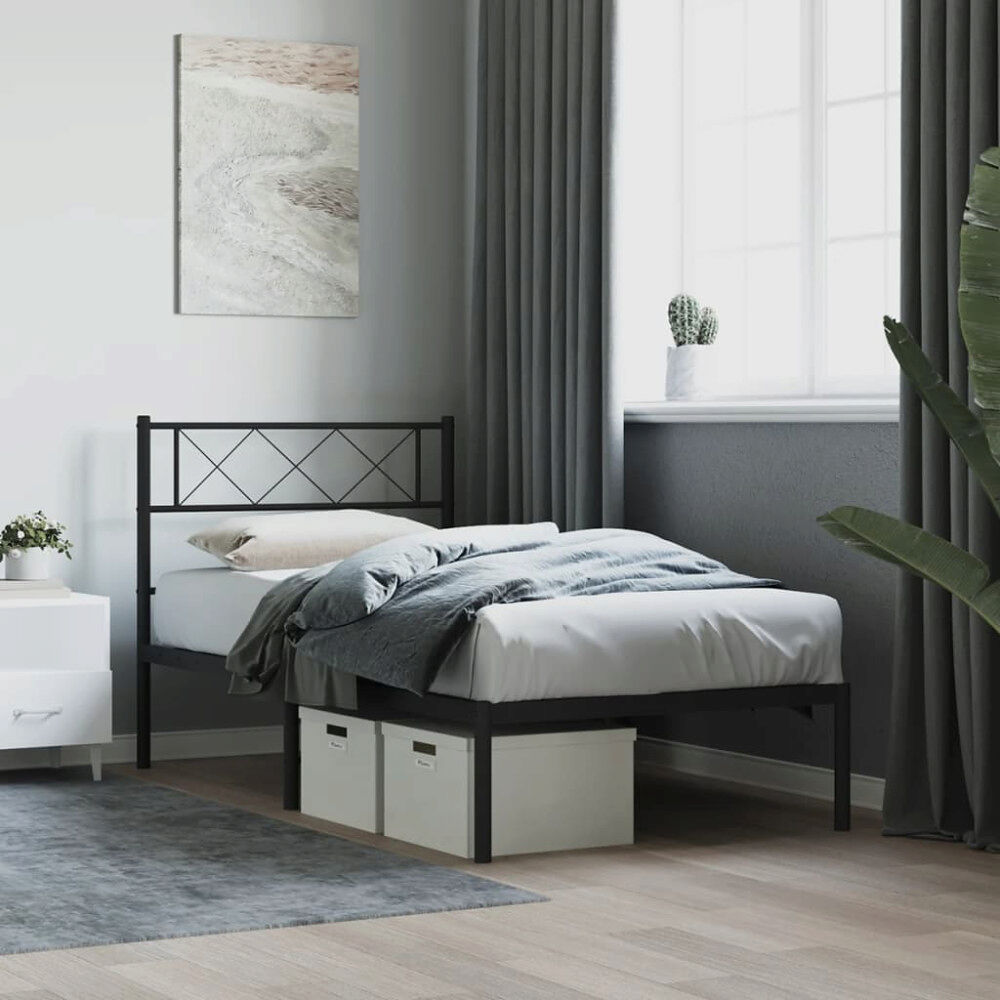 vidaXL Sängram med huvudgavel metall svart 90x190 cm
