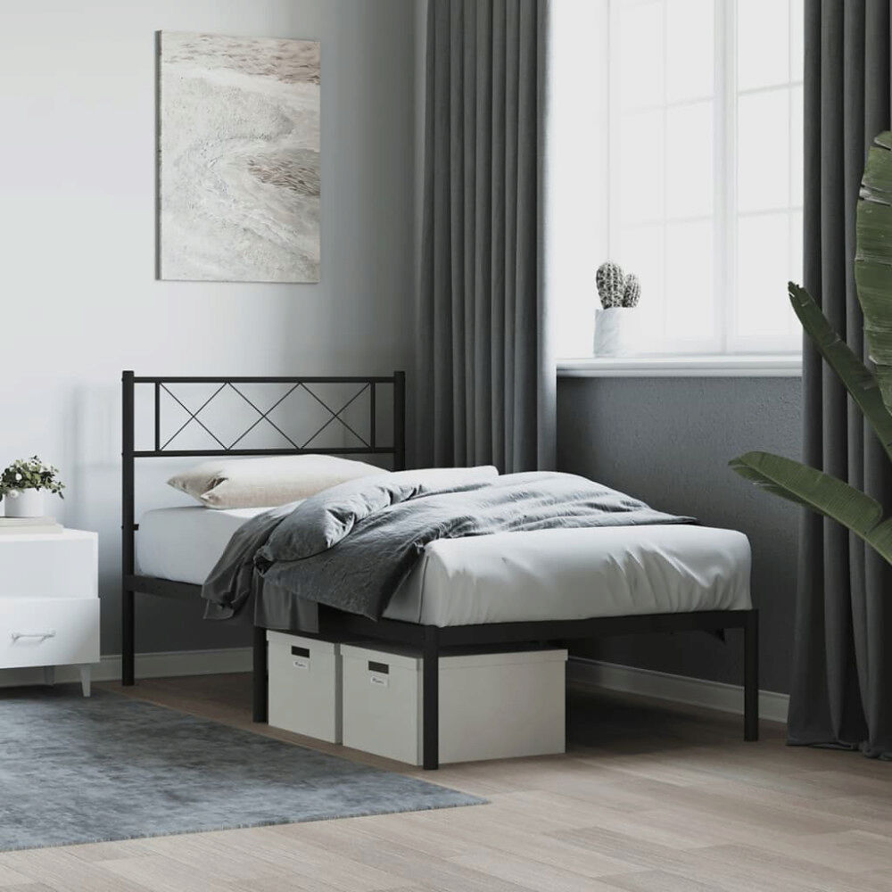 vidaXL Sängram med huvudgavel metall svart 90x200 cm