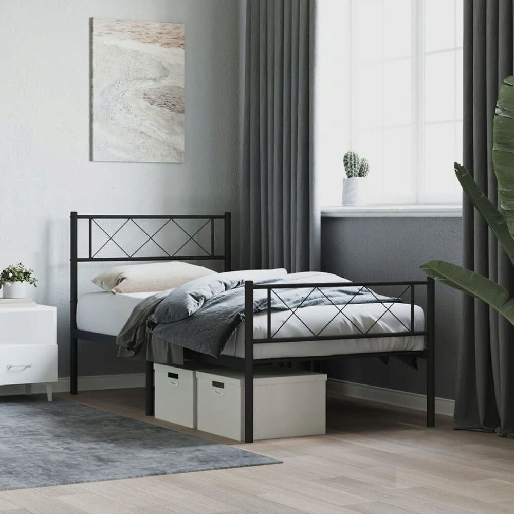 vidaXL Sängram med huvudgavel och fotgavel svart metall 90x200 cm