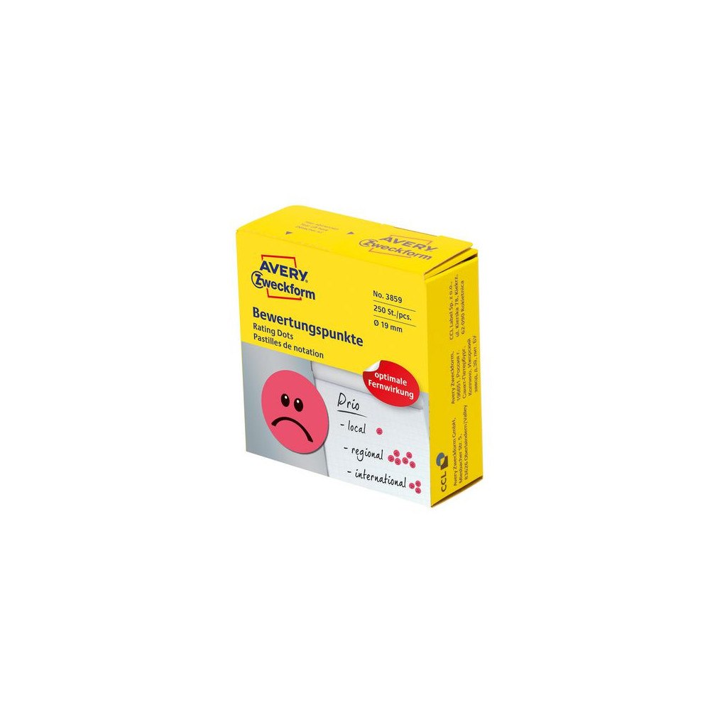 AVERY Etikett AVERY unhappy smiley röd 250/fp