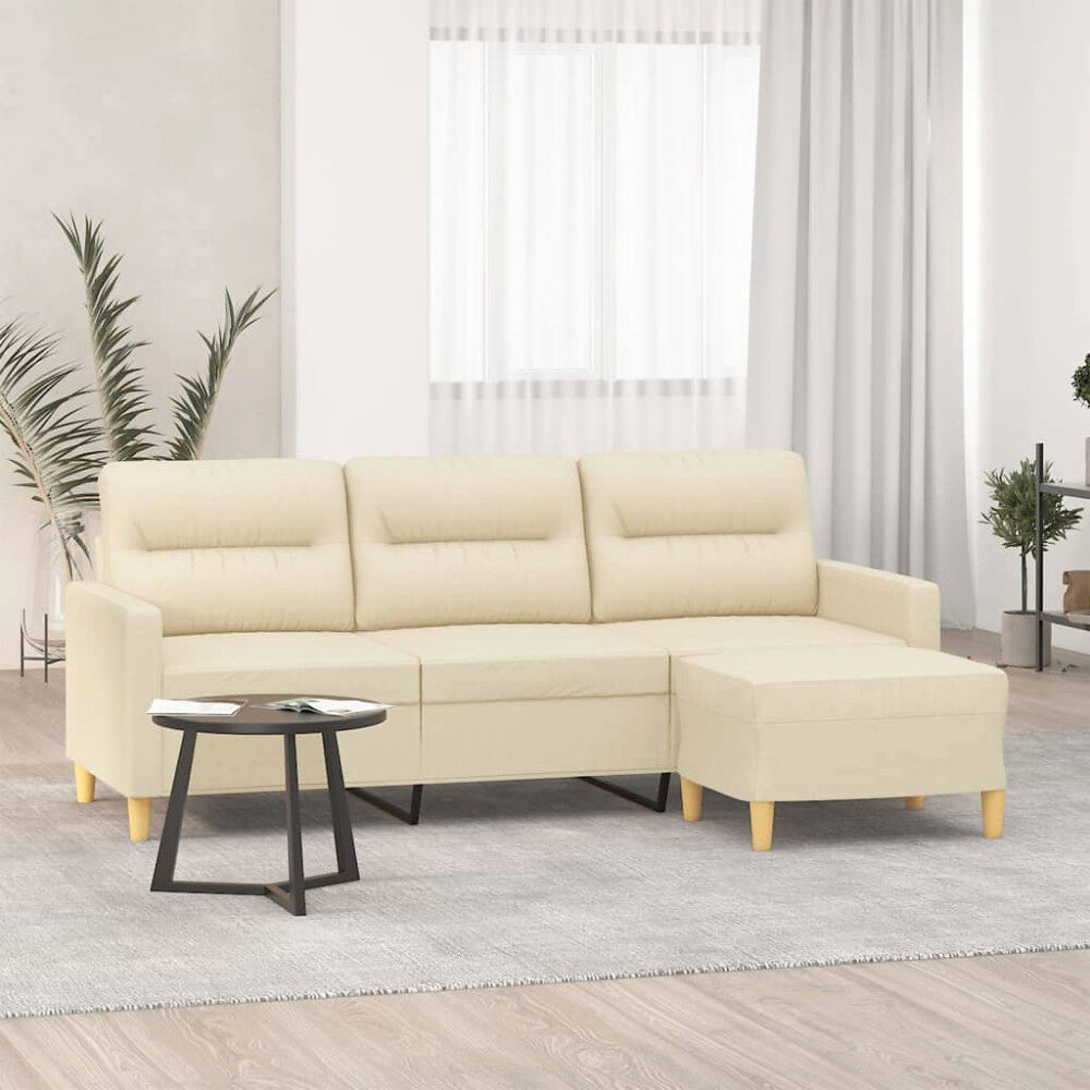 vidaXL 3-sitssoffa med fotpall Gräddvit 180 cm tyg