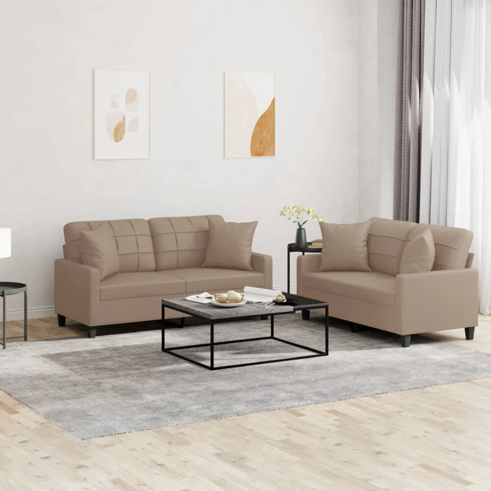 vidaXL Soffgrupp med kuddar 2 delar cappuccino konstläder