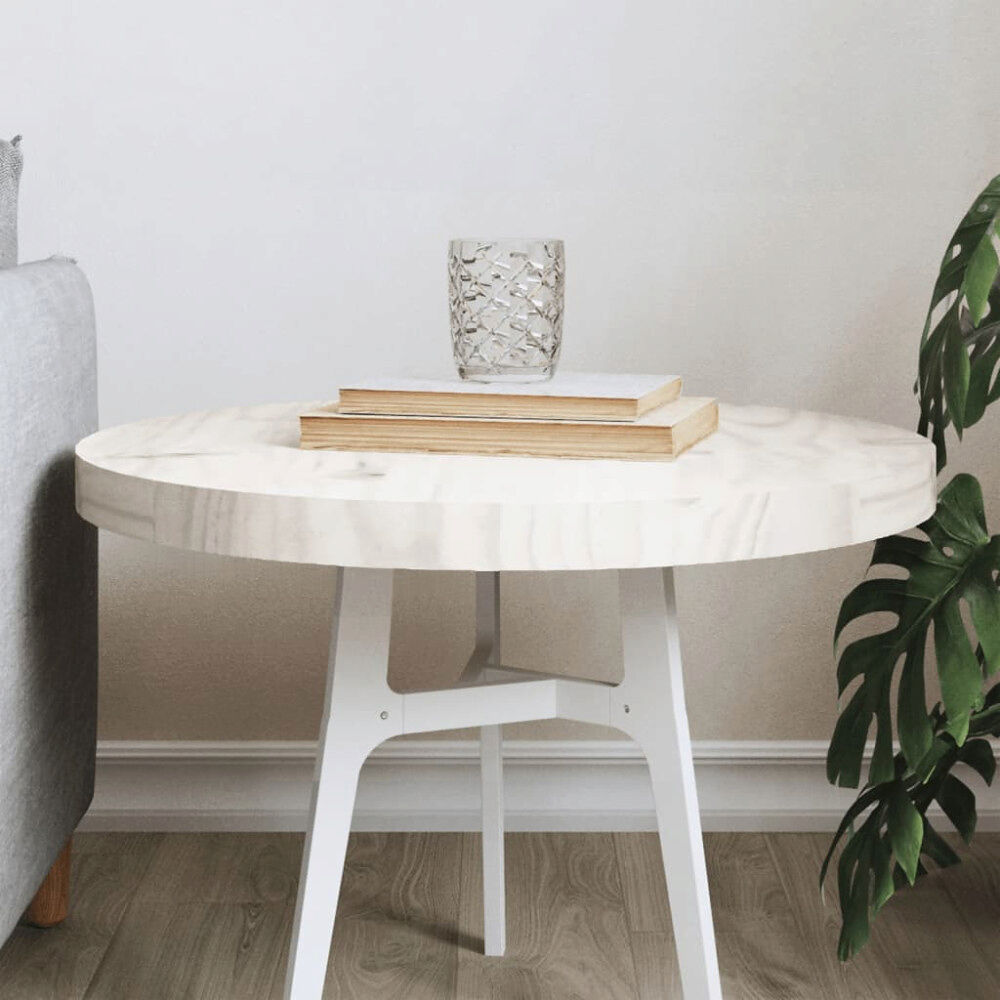 vidaXL Bordsskiva vit Ø50x3 cm massiv furu