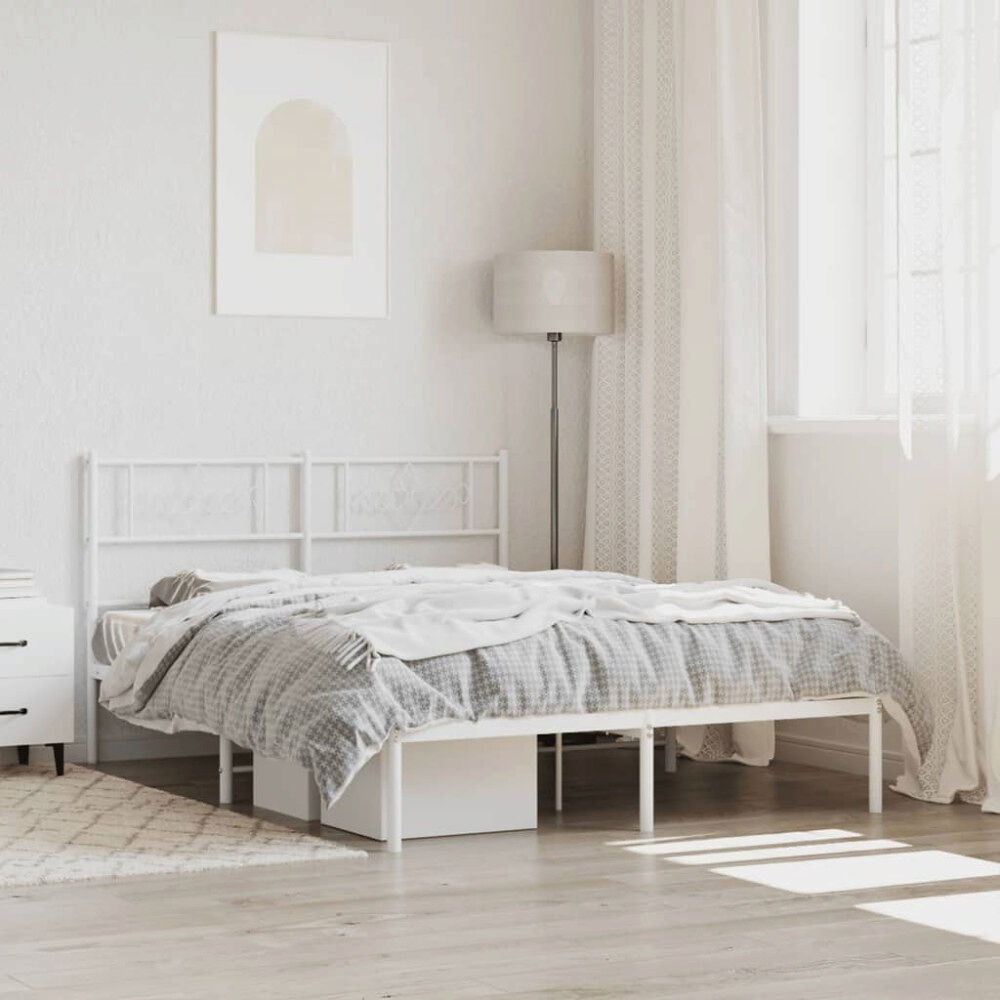 vidaXL Sängram med huvudgavel metall vit 140x190 cm
