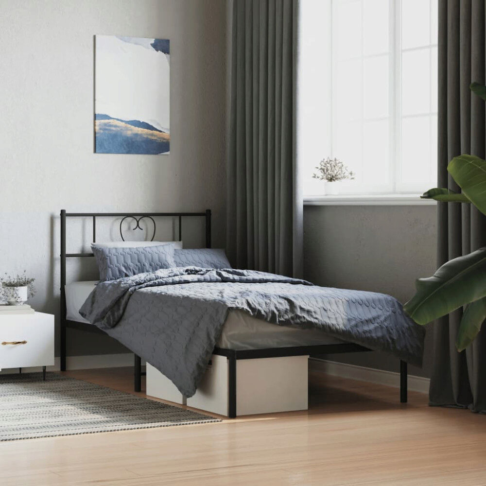 vidaXL Sängram med huvudgavel metall svart 100x200 cm