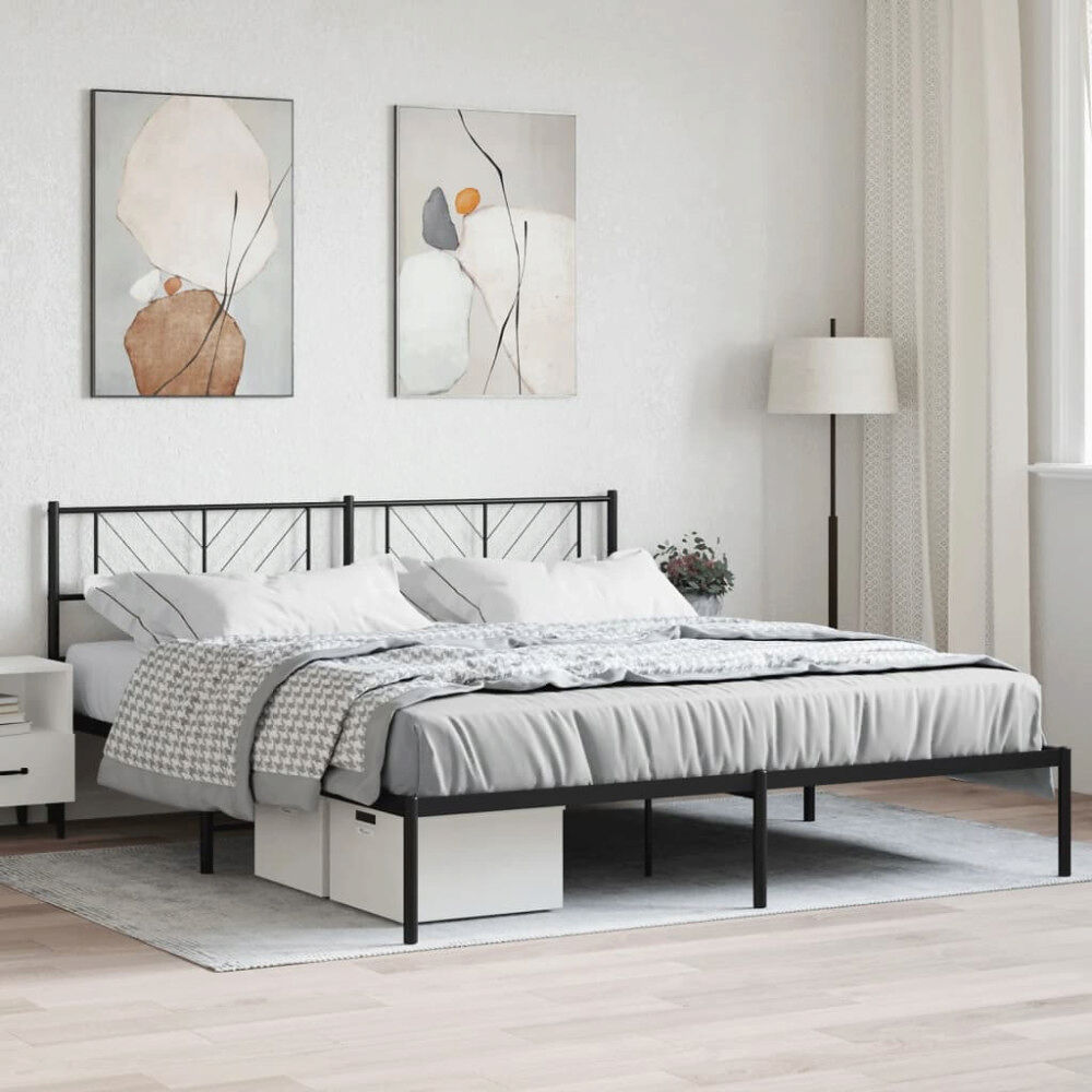 vidaXL Sängram med huvudgavel metall svart 180x200 cm