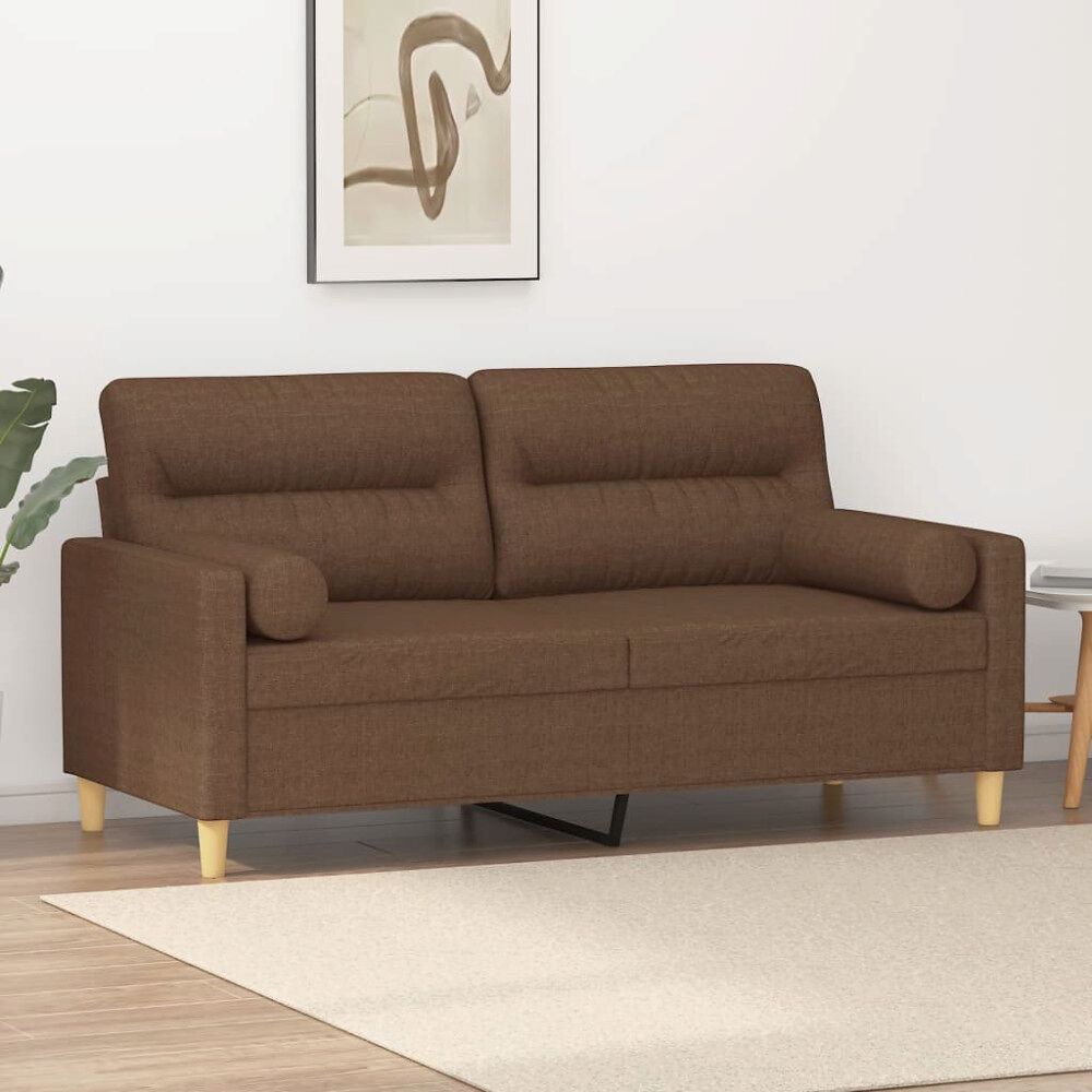 vidaXL 2-sits soffa med prydnadskuddar brun 140 cm tyg