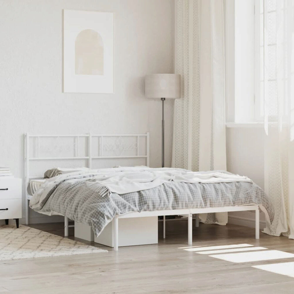 vidaXL Sängram med huvudgavel metall vit 150x200 cm