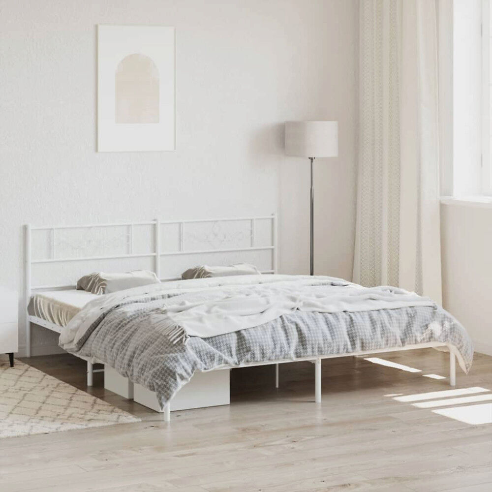 vidaXL Sängram med huvudgavel metall vit 200x200 cm