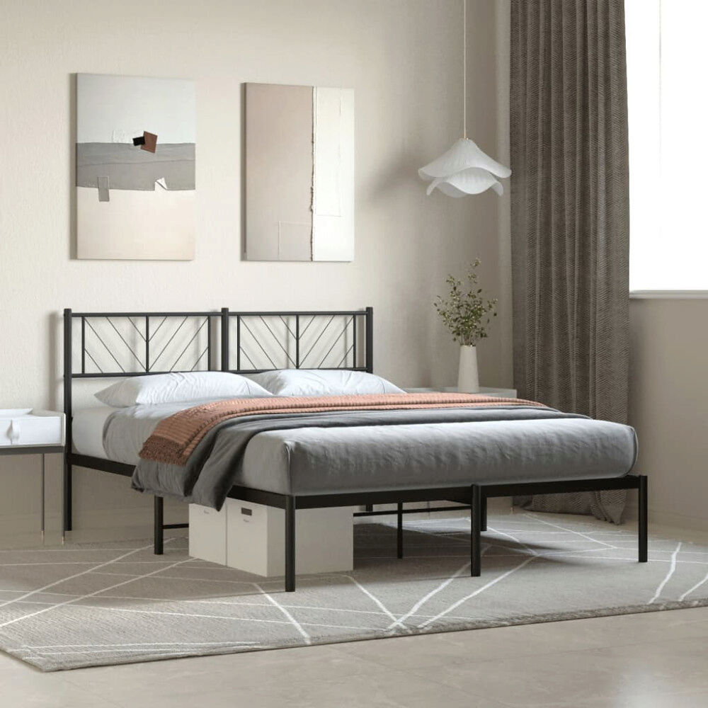 vidaXL Sängram med huvudgavel metall svart 120x190 cm