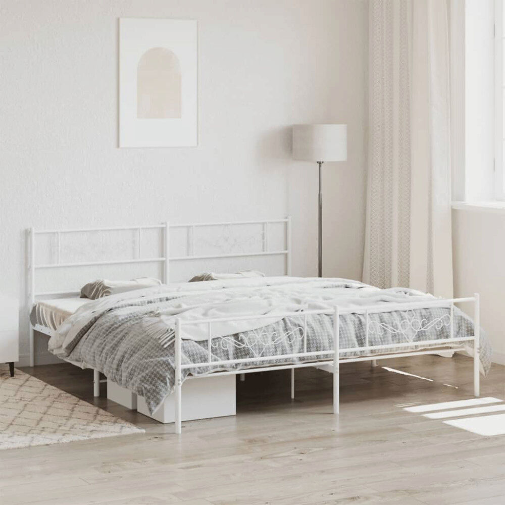 vidaXL Sängram med huvudgavel och fotgavel vit metall 193x203 cm