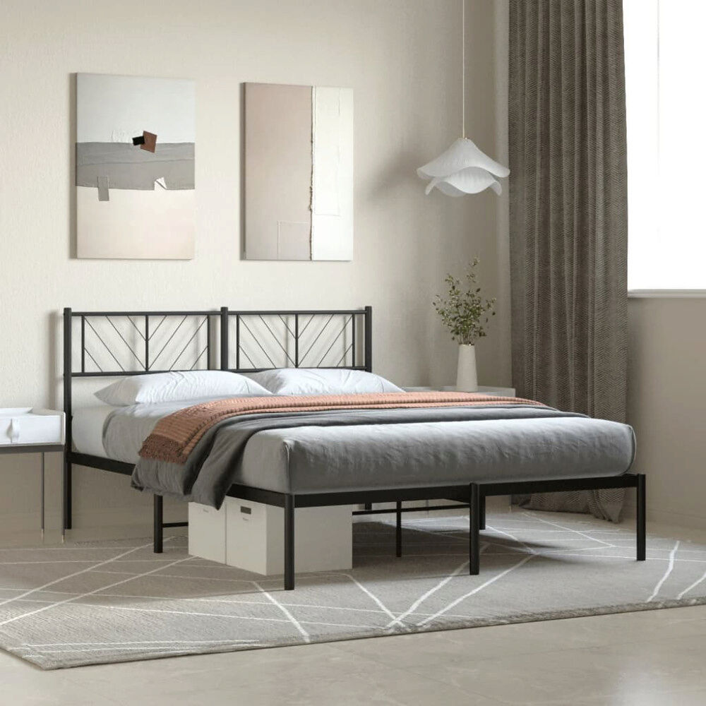 vidaXL Sängram med huvudgavel metall svart 160x200 cm
