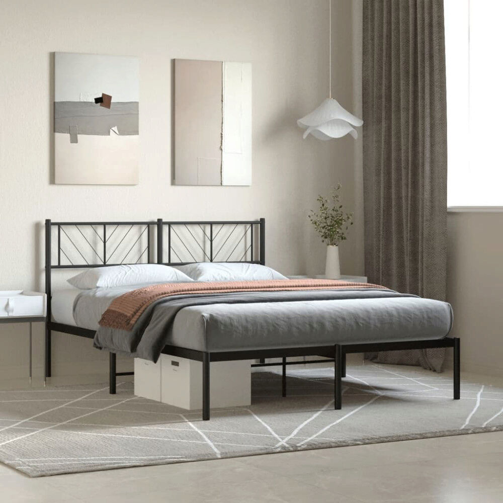 vidaXL Sängram med huvudgavel metall svart 140x200 cm