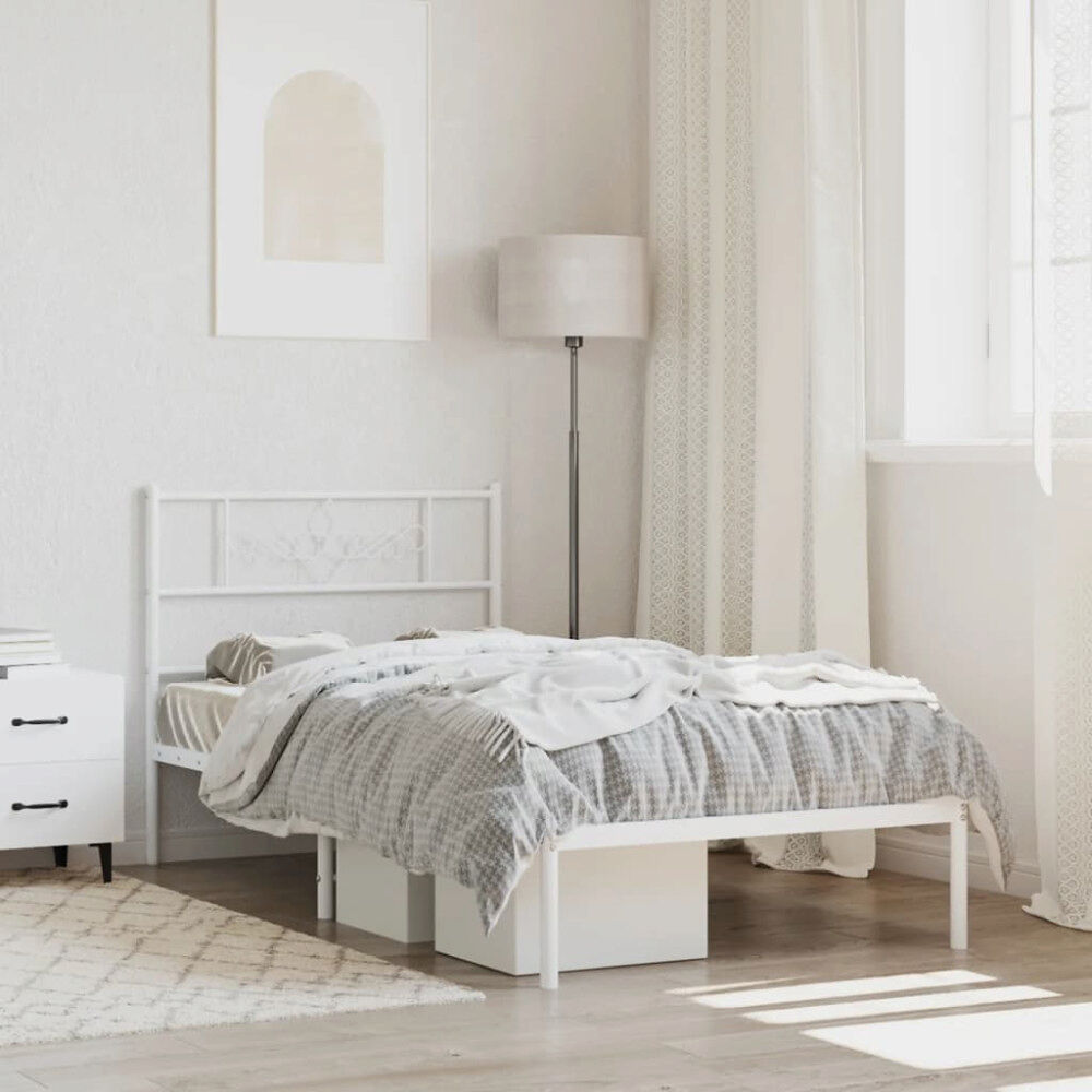 vidaXL Sängram utan madrass med huvudgavel metall vit 75x190 cm