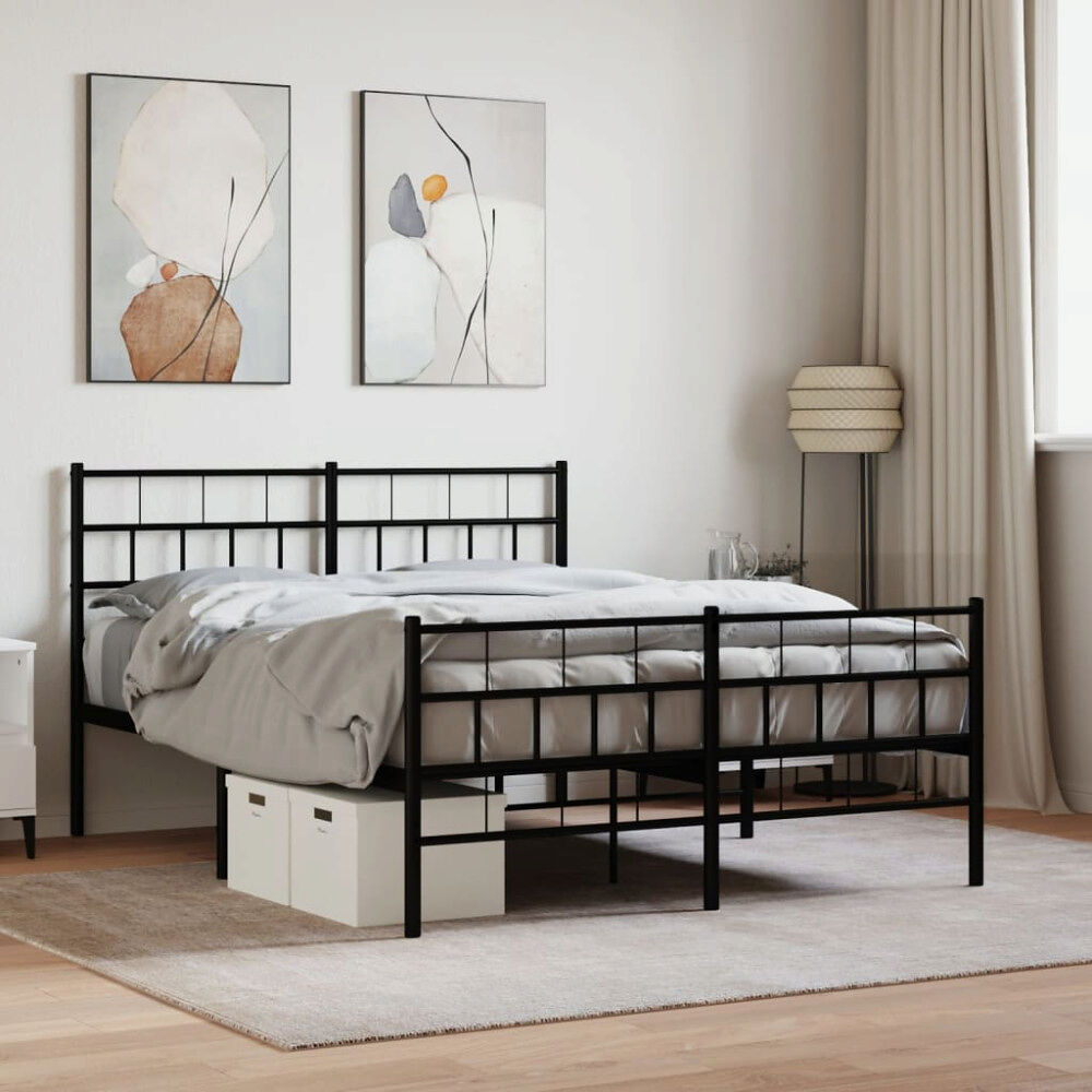 vidaXL Sängram med huvudgavel och fotgavel svart metall 140x190 cm