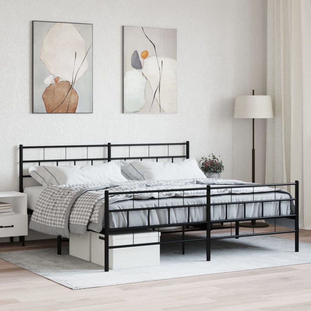 vidaXL Sängram med huvudgavel och fotgavel svart metall 200x200 cm