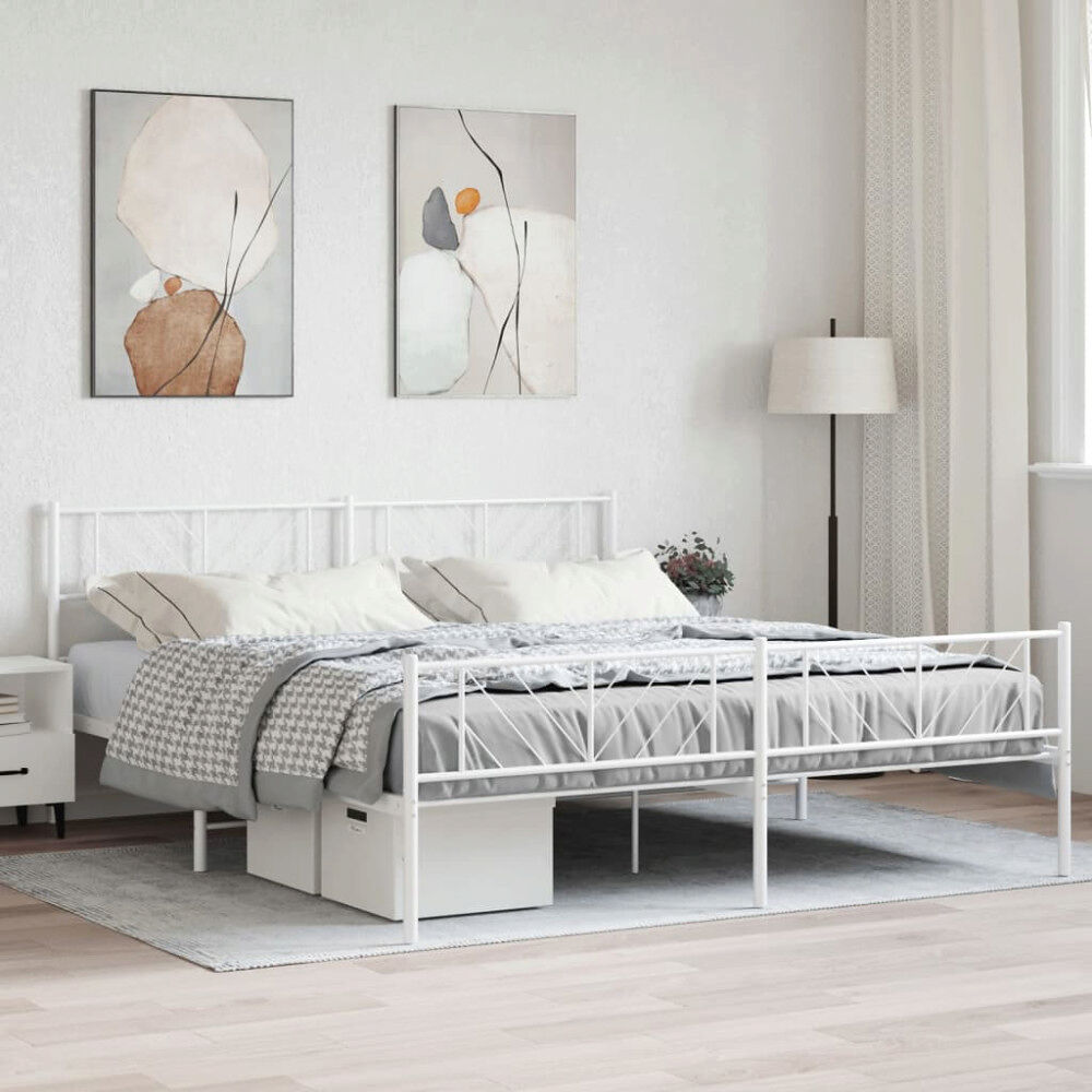 vidaXL Sängram med huvudgavel och fotgavel vit metall 180x200 cm