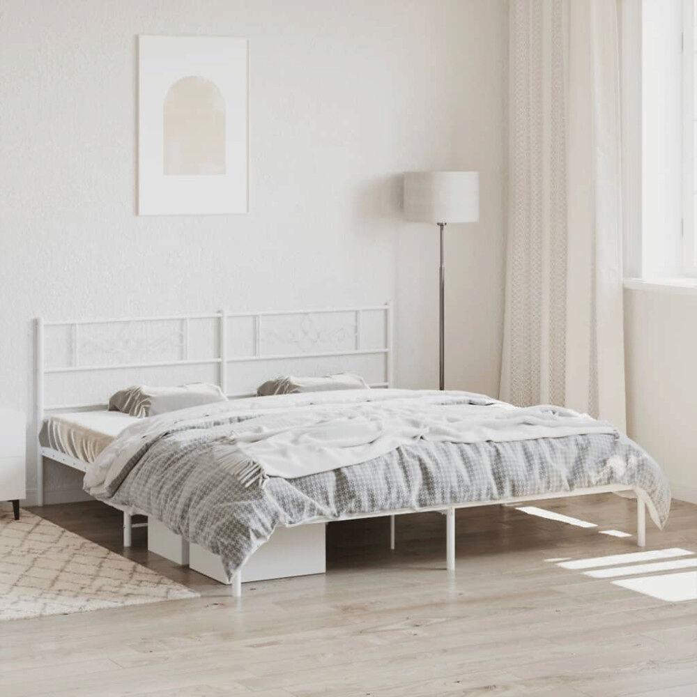 vidaXL Sängram med huvudgavel metall vit 193x203 cm