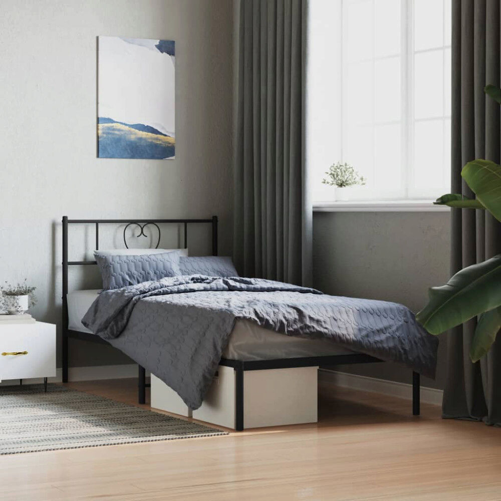 vidaXL Sängram med huvudgavel metall svart 107x203 cm