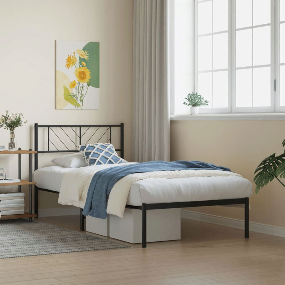 vidaXL Sängram med huvudgavel metall svart 75x190 cm