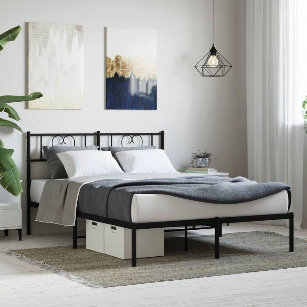 vidaXL Sängram med huvudgavel metall svart 120x190 cm