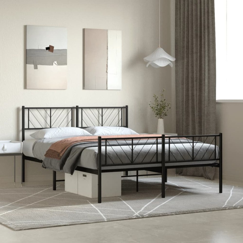vidaXL Sängram med huvudgavel och fotgavel svart metall 120x200 cm