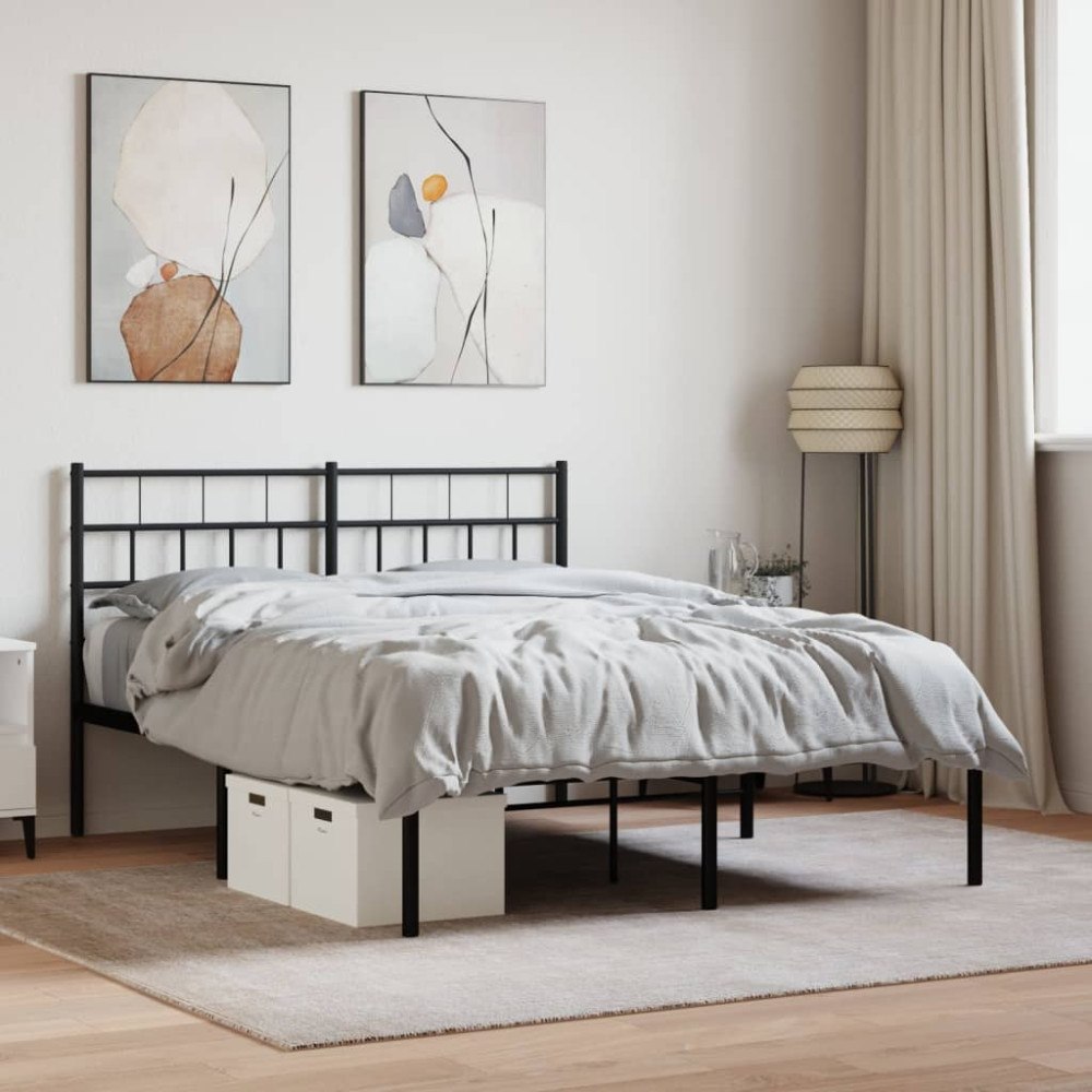 vidaXL Sängram med huvudgavel metall svart 150x200 cm